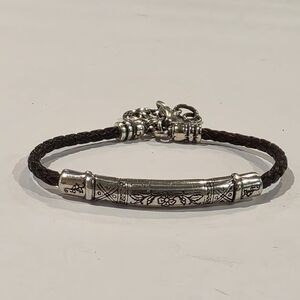 Brighton Leather Braided Bracelet with Etched Silver Tone‎ Barrel Accent Clasp